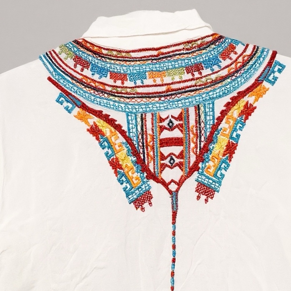 Johnny Was Biya Small Embroidered White Long Sleeve Blouse Shirt Top Mayan - Picture 7 of 7